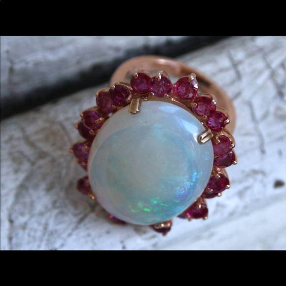 MASSIVE retro opal and ruby set in 14kt rose gold - Picture 7 of 8
